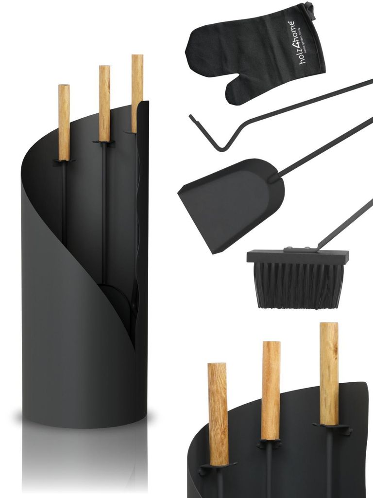 holz4home® Kaminbesteck 5-tlg. Set Grauschwarz mit Produktbild 