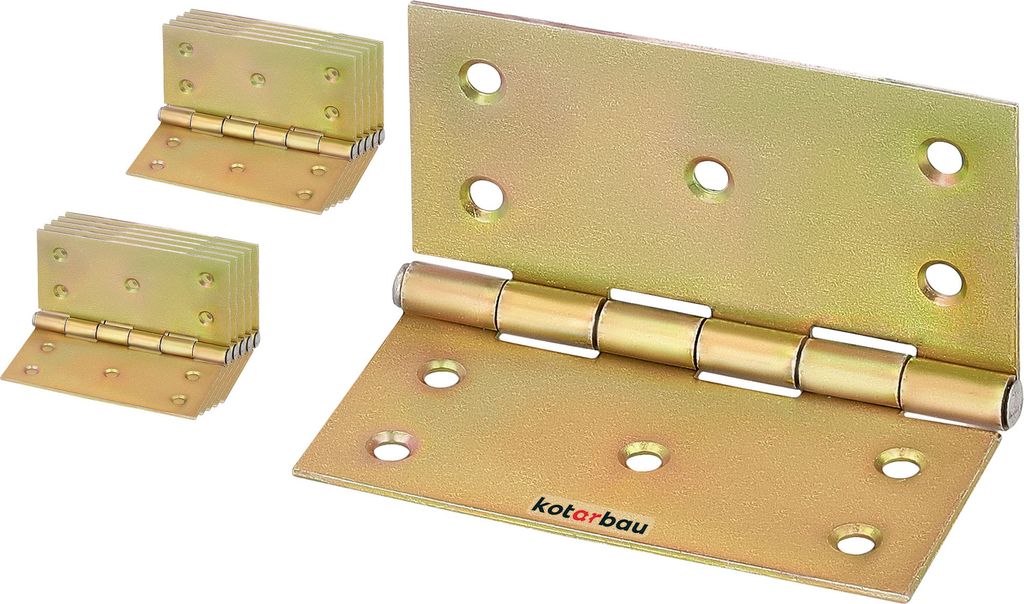 KOTARBAU 10er Set Türscharniere 100 mm x 100 mm Gerollt Gelb Verzinkt Kantige Scharniere Möbelband Türband Kistenband 2 Flügel Schatullen Sch...