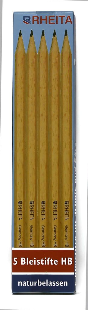 Rheita Bleistifte, naturbelassen, HB, hexagonal, 5 Stück im Pappetui