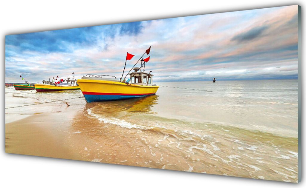 Acrylglasbilder 125x50 Wandbild Druck Boote Strand Meer Landschaft