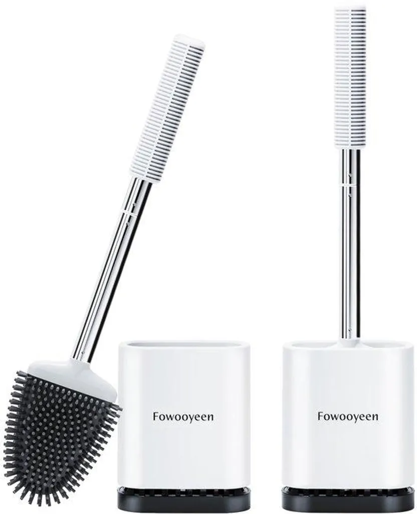 Lot de 2 Brosses de Toilettes en Silicone avec Manche Inox Blanc - Kit Complet