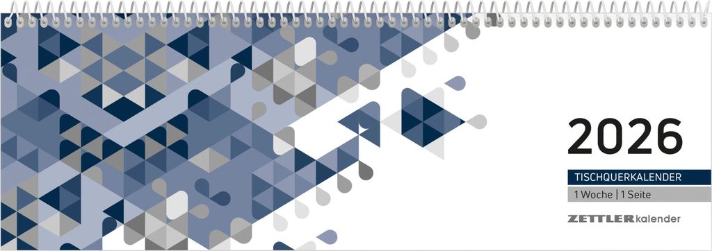 Zettler Tischquerkalender 1W/1S blau 2026 - Wochenkalender 30 × 10 cm, 1 Woche auf 1 Seite mit Stundeneinteilung 7-19 Uhr,, blauer Einband für B...