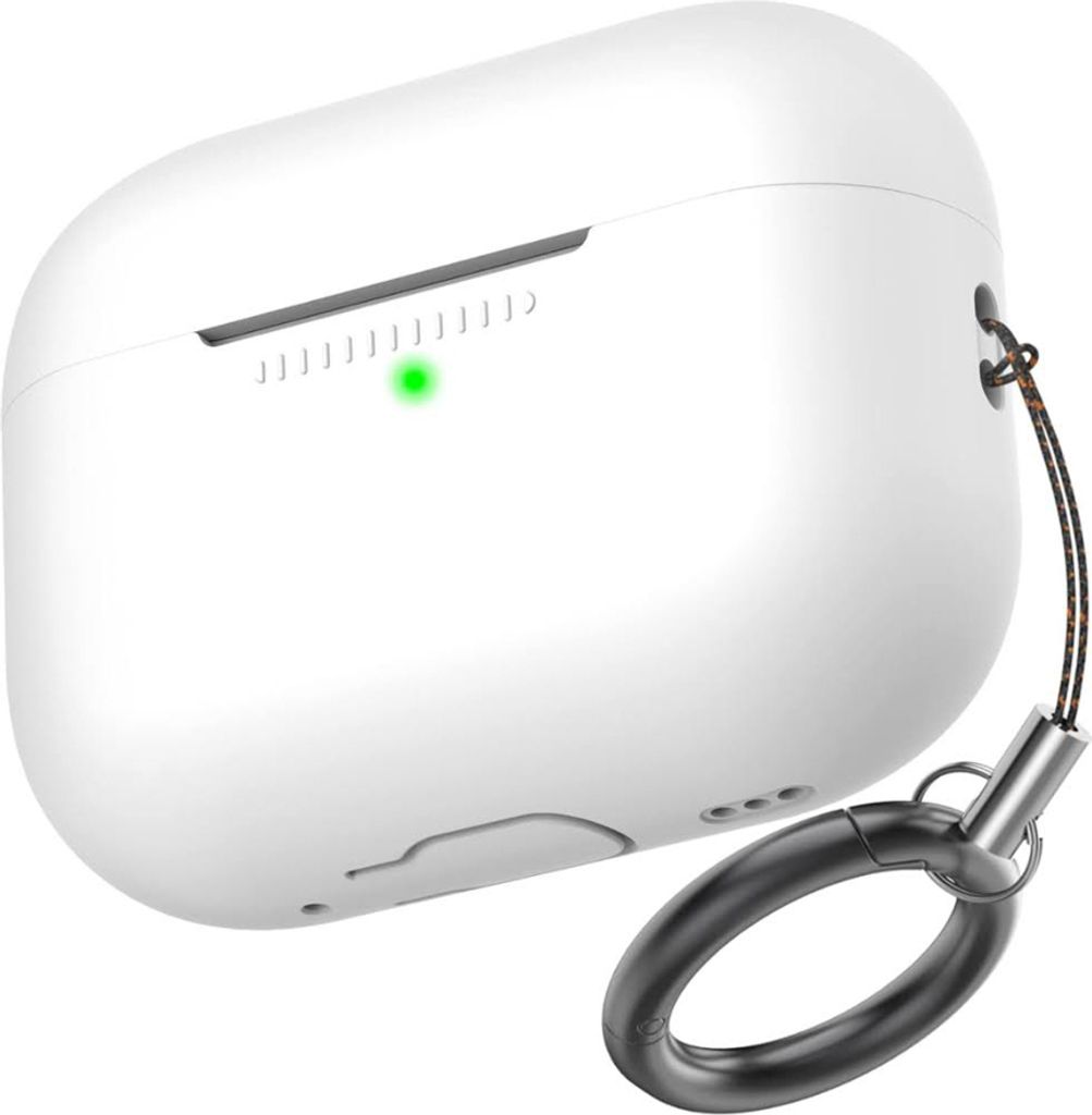 Ahastyle Airpods Pro 2 Silikon Fallschutz, Anti-Scratch, Carabiner, Wechselfall, weiß, für 2. Generation