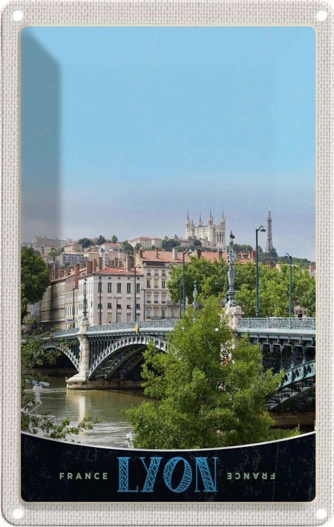 vianmo Blechschild 30x20 cm Lyon Brücke Frankreich Fluss Schloss Abenteuer Reisen Urlaub