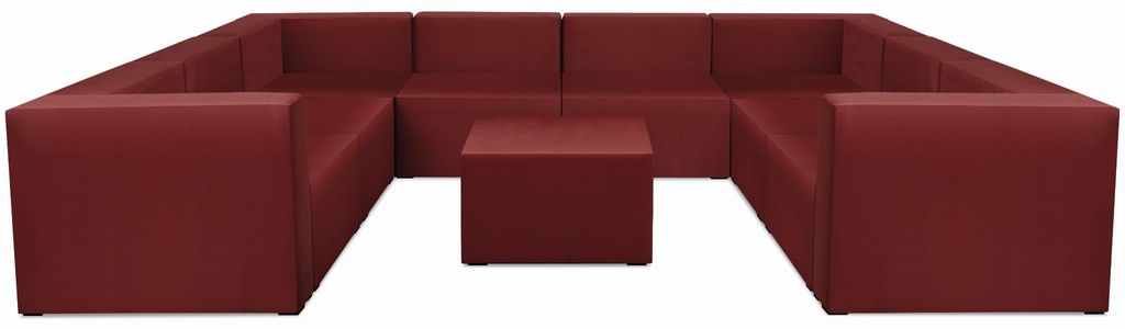 U-förmiges modulares Ecksofa mit Fußstütze 6-sitzig LEON in bordeaux - Segment für modulare Möbelgarnitur: 9 Sitze, 10 Rückenlehnen, 2 Armlehnen