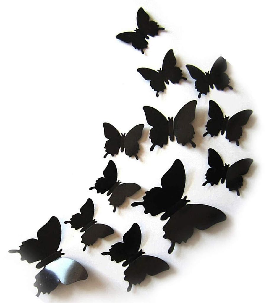 24 Stück 3D-Schmetterlings-Wandtattoos, abnehmbare Aufkleber, Dekoration für Kinderzimmer, Schlafzimmer, Wandbild, Schwarz
