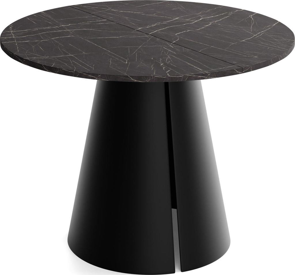 Esstisch Rund Ausziehbar im Loft-Stil – 100 bis 180 cm – Industrieller Platzsparender Tisch mit Schwarzen Konischem Metallbeinen für 5 bis 8 P...