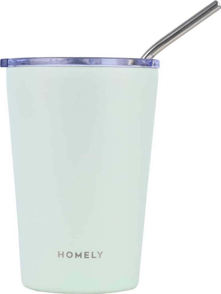 ESTIA | Thermobecher - Kaffeebecher mit Strohhalm - 400 ml - mint - Isolierbecher - Becher