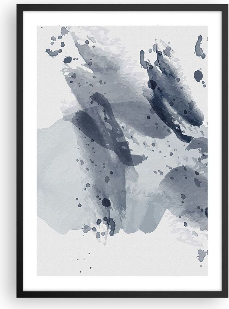 Gerahmtes Poster - Schwarzer Rahmen - Abstraktion Blau Minimalismus - 50x70 cm - Wand Bild - Wanddeko - Wandbilder - Kunstposter - Wandposter - Bil...