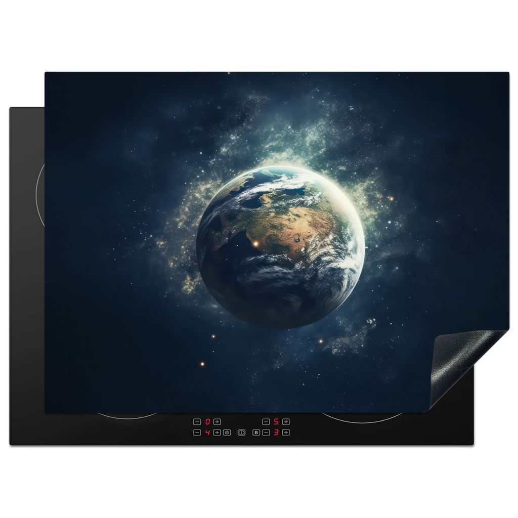 KitchenYeah Herdabdeckplatte Weltraum - Erde - Sterne - Universum , 71x52cm, Küche Deko, Glaskeramikkochfeld Herdabdeckung, Abdeckplatte fùr Ko...