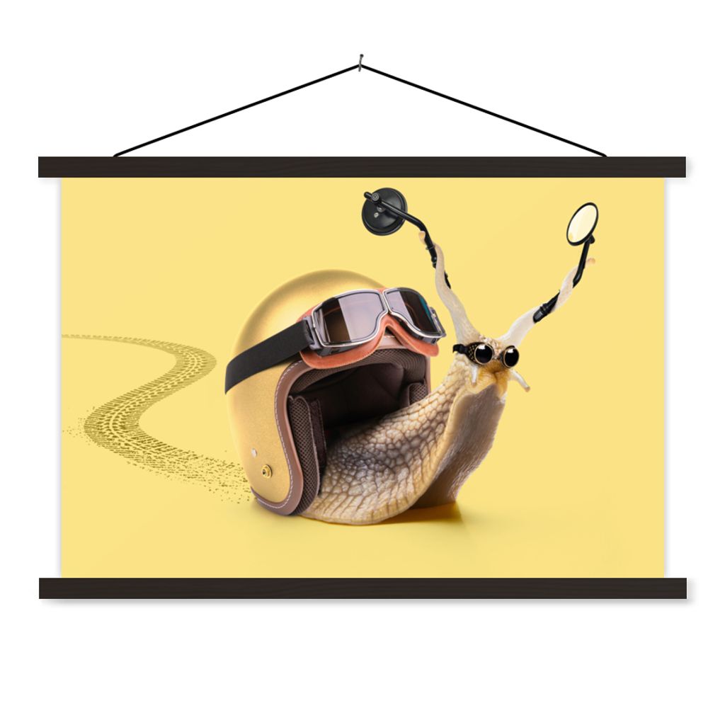 MuchoWow Textilposter Schnecke - Tiere - Helm - Gelb - Spiegel 150x100 cm mit schwarzem Rahmen - Schlafzimmer