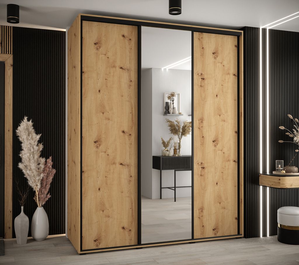 Kleiderschrank ASIRI 3 - 200/60 cm, Artisan-Eiche / Schwarz