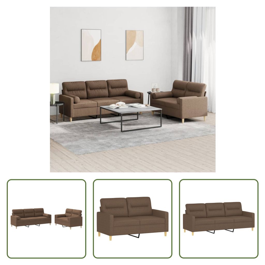 The Living Store 2-tlg. Sofagarnitur mit Kissen Braun Stoff