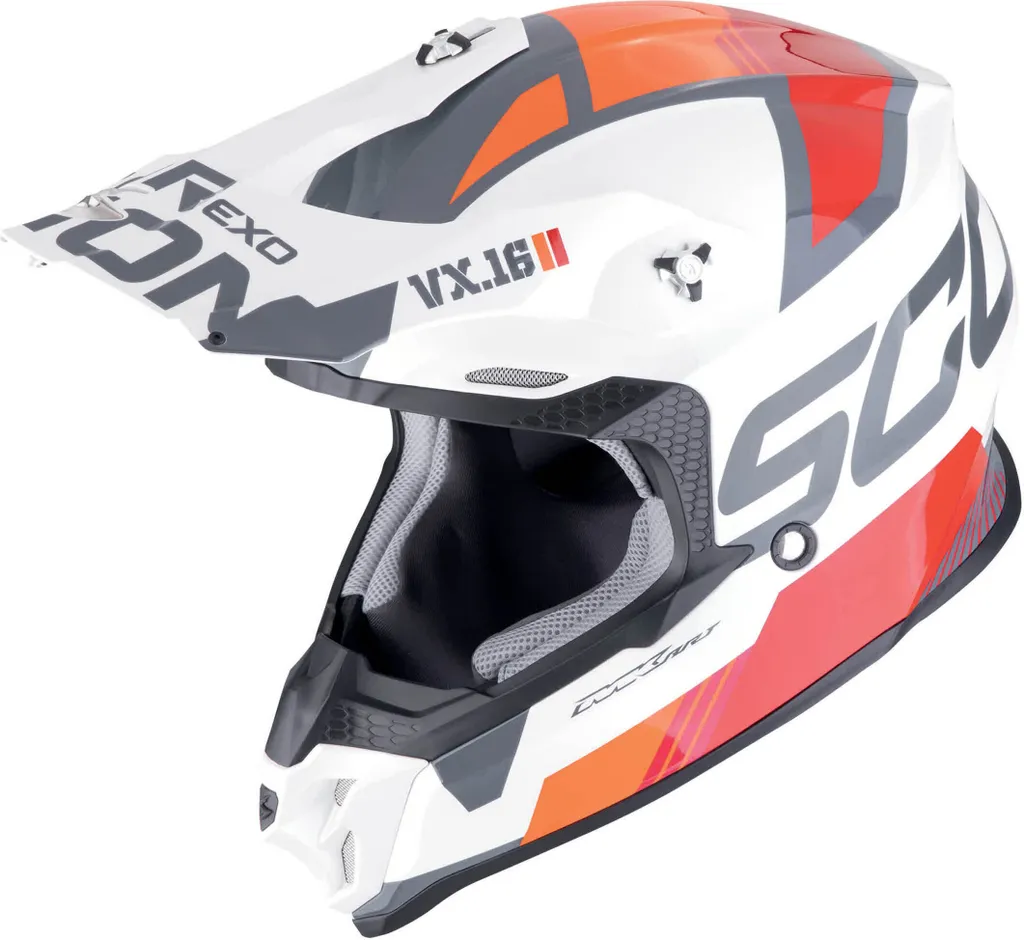 Casque de Cross Scorpion VX-16 Evo Air Analog Blanc et Orange