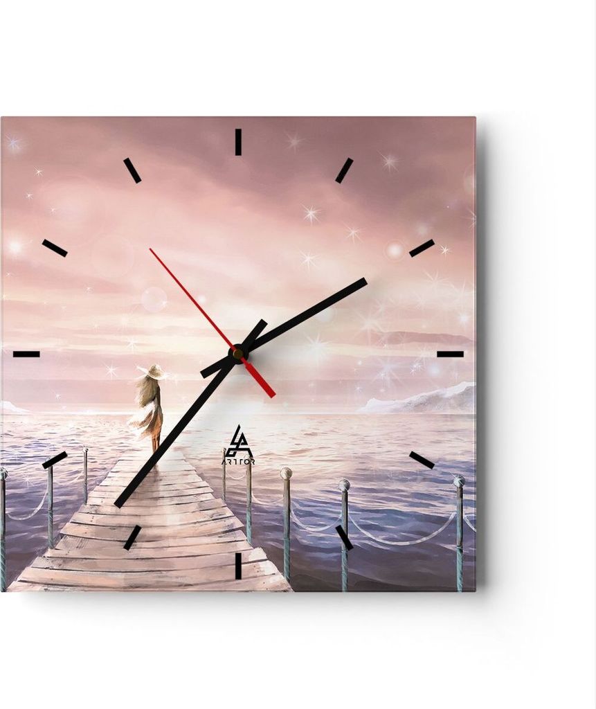Wanduhr - Quadrat - Glasuhr - Brücke Frau die Sterne - Produktbild 