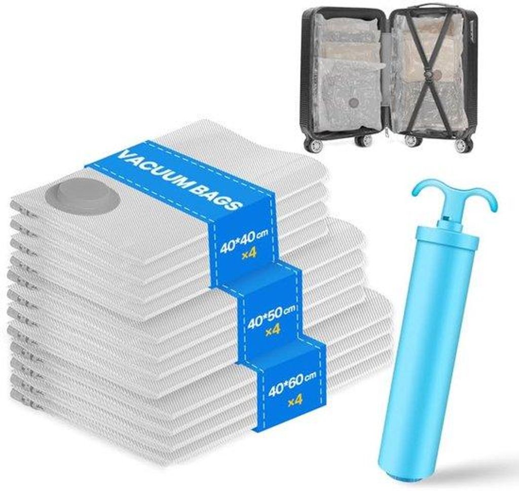 Reise-Kompressionsbeutel-Set, 2 Größen (5 x 60x40cm, 5 x 50x35cm), Kleidung, Decken, Handtücher, rollbar, ohne Staubsauger