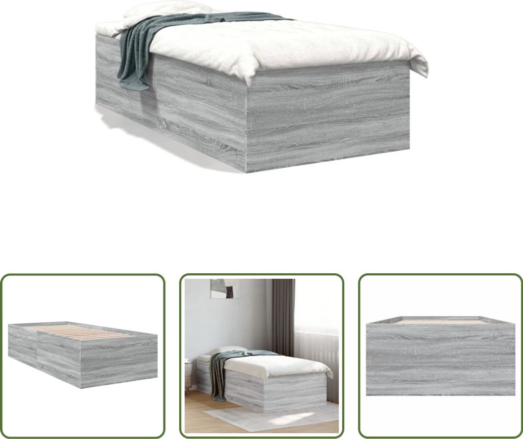 The Living Store Bettgestell Grau Sonoma 75x190 cm Holzwerkstoff