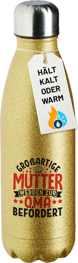 Huuraa Trinkflasche Großartige Mütter werden zur Oma befördert 500ml Gold Edelstahl Wasserflasche Trinkflasche Geschenkidee