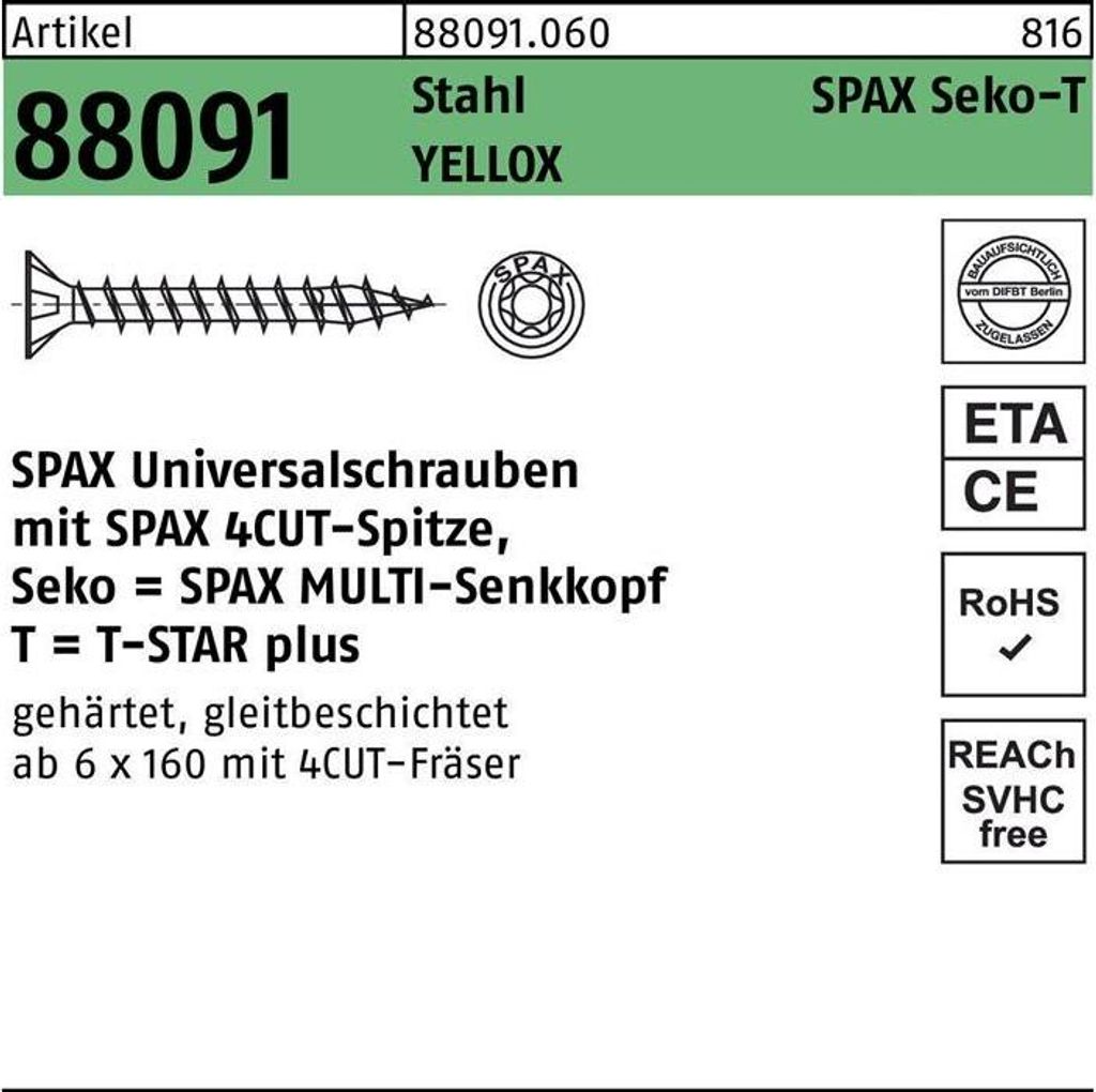 Schraube R 88091 Senkkopf/T-STAR 3,5x 16/ 12-T20 Stahl galvanisch verzinkt gelb