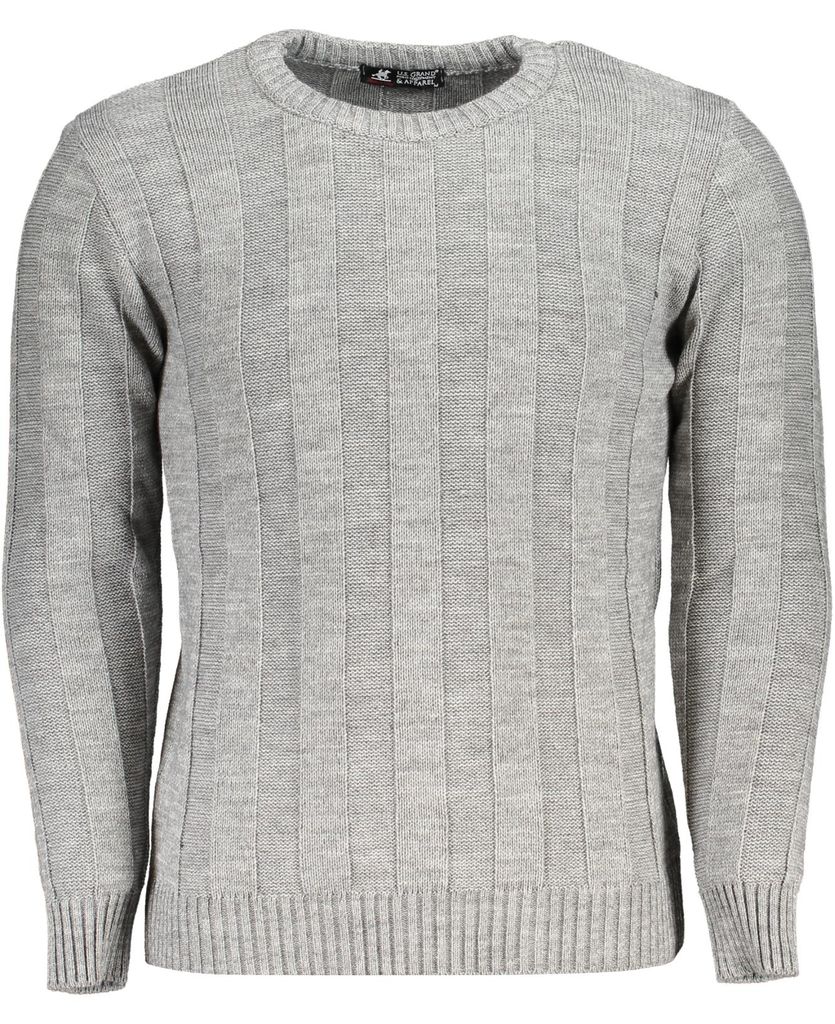 Herren Pullover Grau - Rundhals Langarmpullover mit Kontrastdetails
