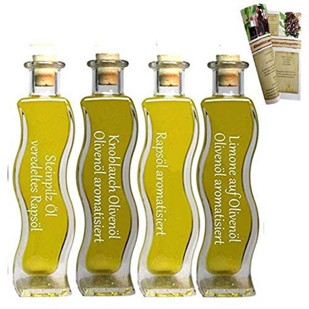 Geschenkset & Probierset | 4 x 100ml Öl | Steinpilz Öl - Olivenöl Limone - Knoblauch-Kräuter Öl - Pasta Öl | mit Rezeptbroschüre