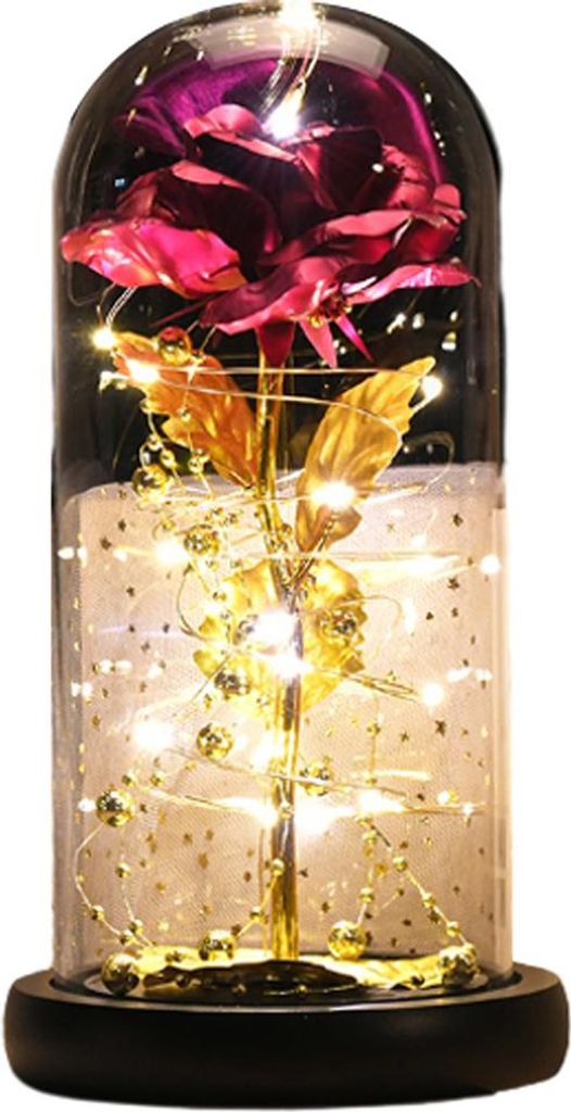 Rose, Rose für Ehefrau und Mutter, Rose in Glaskuppel, Geschenke zum Jahrestag oder Geburtstag für Frauen, Lichter und Blumen,Rose red