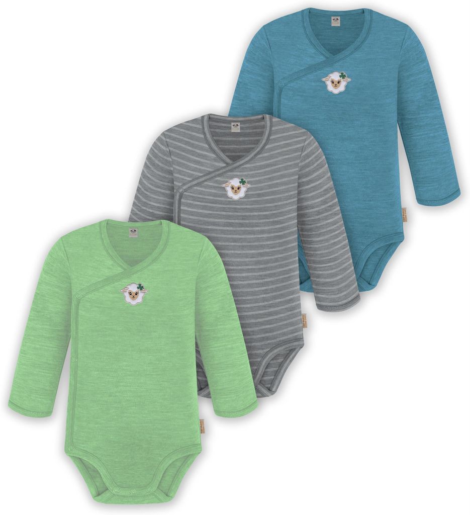 normani 3er Pack Baby Merino Langarm Wickelbody