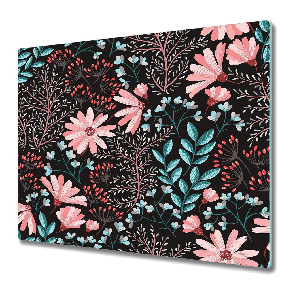 Küchenschneidebrett - Glasschneidebrett - Herdabdeckung - 60x52 - Tschechische Blumen