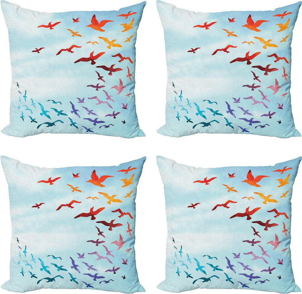 ABAKUHAUS Vögel Kissenbezug Set (4 Stück), Fliegen Freiheit Himmel-Kunst, Moderner Doppelseitiger Digitaldruck, 60 cm x 60 cm, rot blau