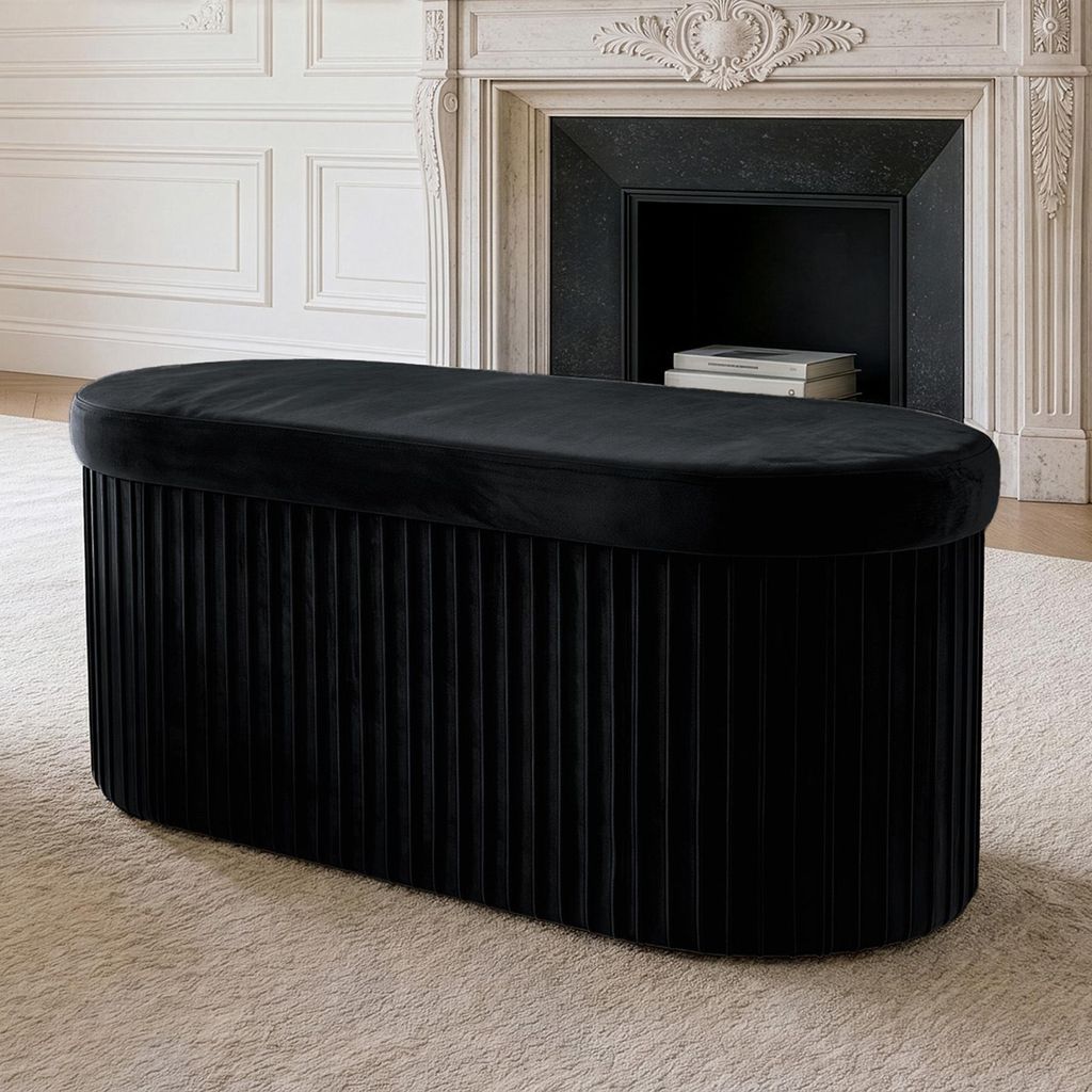 riess-ambiente Polsterbank ÉLAN 80cm schwarz Samt ovale Produktbild 