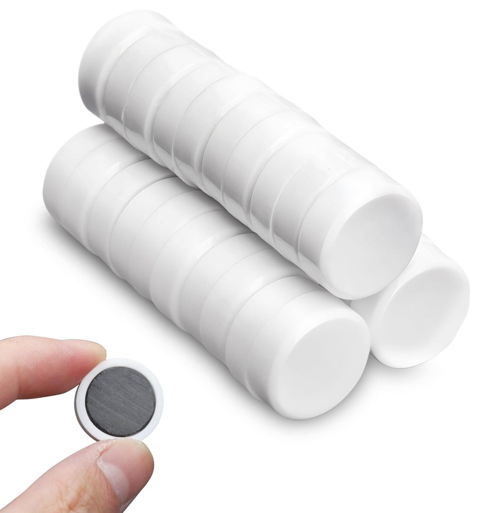 Weiße Magnete, 30 Stück – Starke Magnete für Whiteboards, Kühlschränke und Büros – Runde Dekomagnete Ø 20 mm – Ideal für Schule, Zuha...