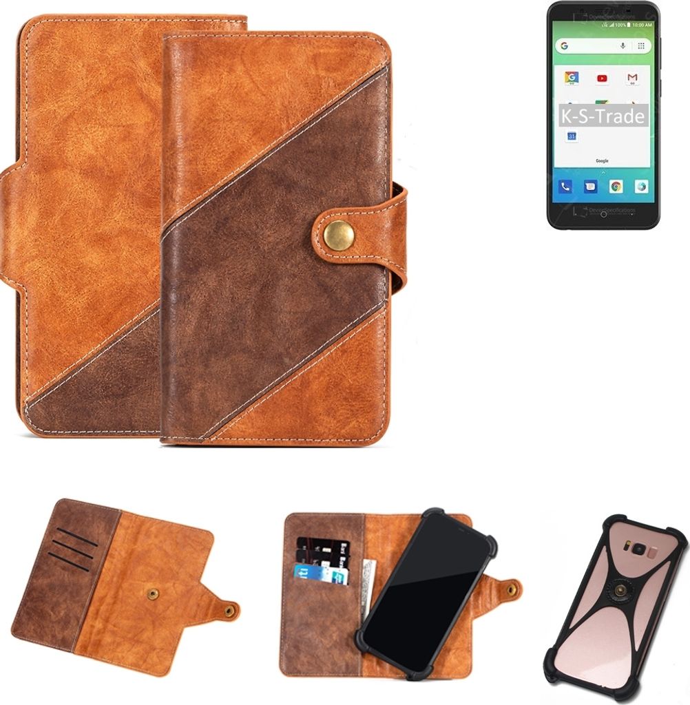 K-S-Trade Handyhülle Schutzhülle Bookstyle Case Wallet-Case kompatibel mit ZTE Z557 Cover Klapphülle Kantenschutz Smartphone dunkelbraun braun 1x