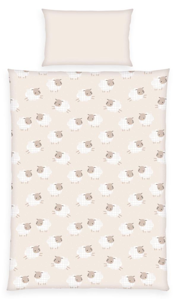 Herding Flanell Kinder Baby Bettwäsche Schäfchen beige 100x135 cm