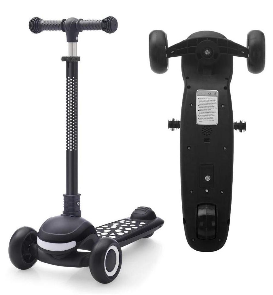 Kinder Tretroller - 3-Rad Kick Scooter - 4-fach Höhenverstellbar - LED-Leuchträder - Hinterradbremse - Für Kinder 3–6 Jahre - Schwarz