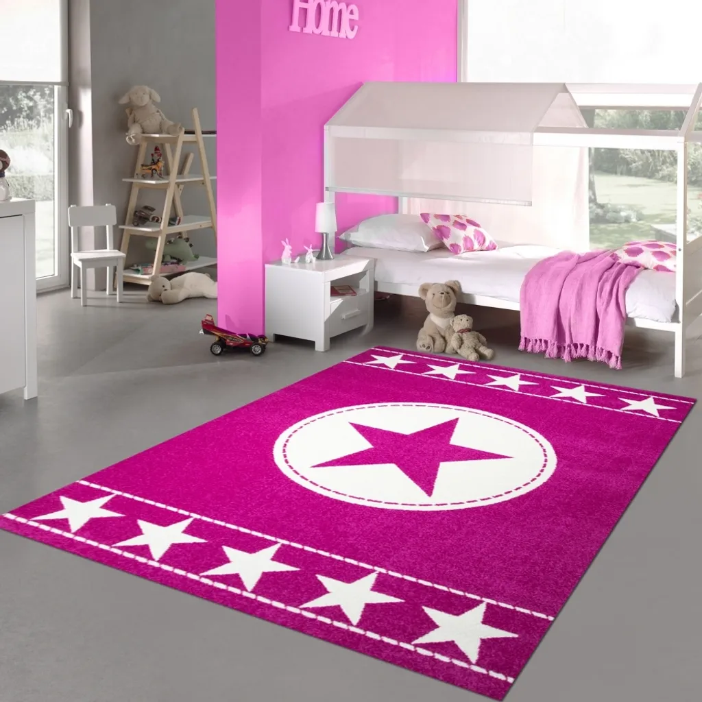 Tapis pour enfants étoiles rose et crème de grande taille 160 x 230 cm