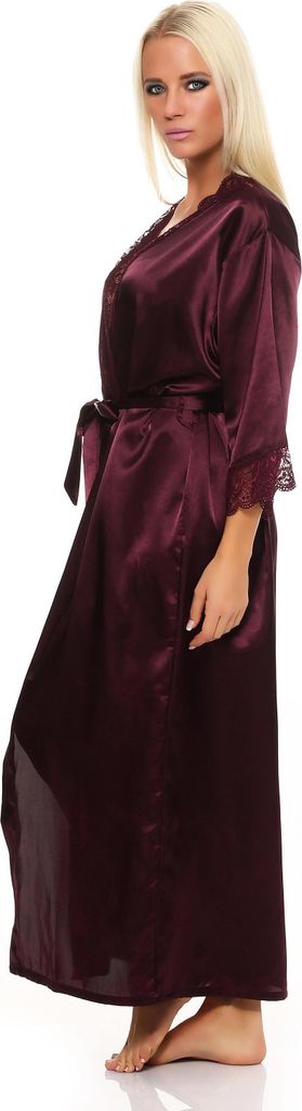 Damen langes Kimono Seidenrobe Morgenmantel; Dunkellila L