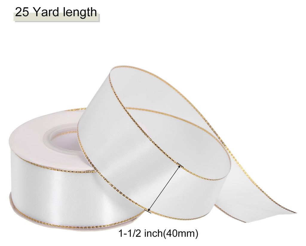 40mm x 23m Satinband Wei? mit Goldrahmen, Geschenkband Satinschleife Seidenb?nder Bunt Schleifenband Dš¹nn Einfarbig fš¹r Hochzeit Geschenk Ver...