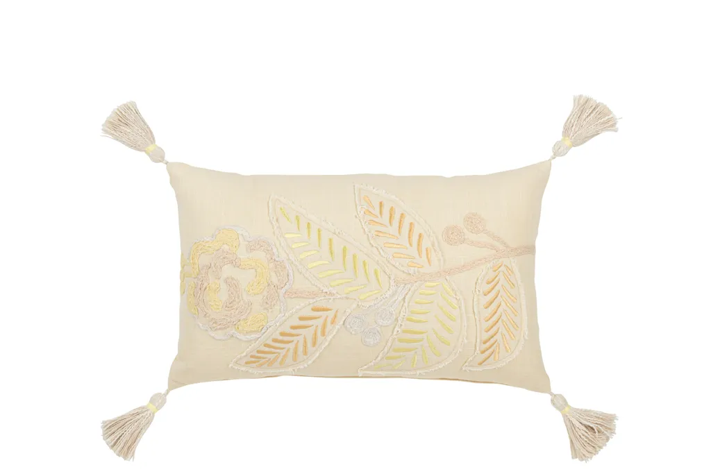 Coussin en Coton Jaune Motif Guirlande Fleurie, Confort Rectangulaire