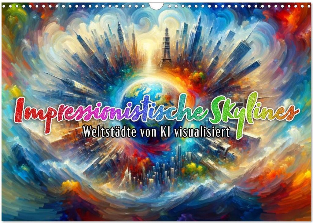 Impressionistische Skylines - Weltstädte von KI visualisiert (Wandkalender 2026 DIN A3 quer), CALVENDO Monatskalender