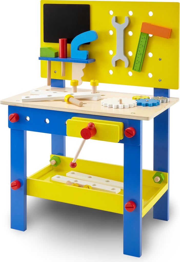 wuuhoo I Kinder-Werkbank aus Holz mit Werkzeug Set I Spiel Werkstatt für Kinder I Mobiles Holzspielzeug I Werkzeugtisch