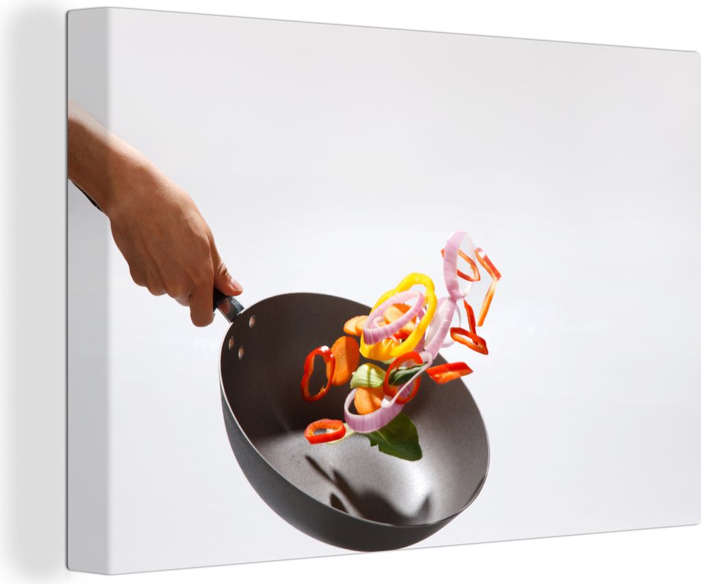 OneMillionCanvasses - Leinwandbilder - 140x90 cm, Geschmortes Gemüse in einer Wok-Pfanne, Wandbilder Kunstdruck Wanddekoration - Foto auf Leinwa...