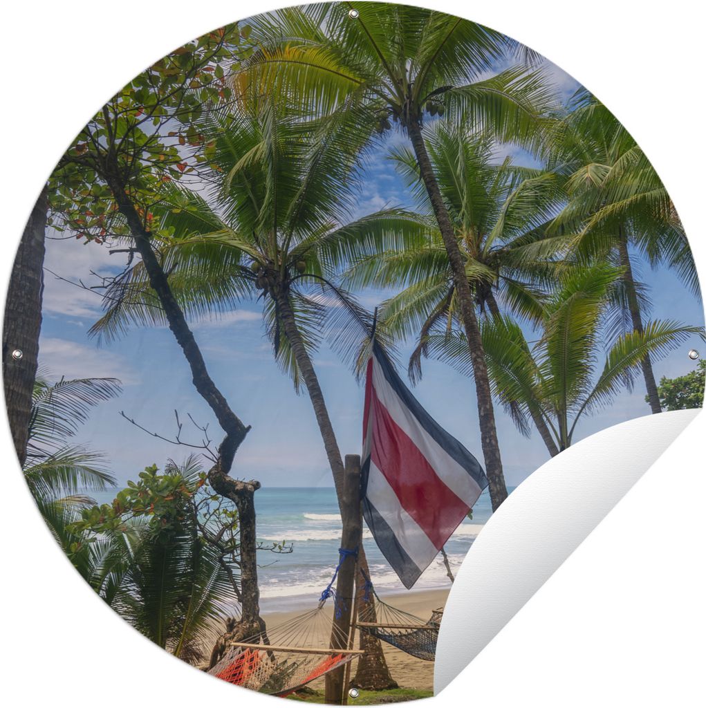 MuchoWow Gartenposter Outdoor-Poster Rund Flagge von Costa Rica zwischen den Bäumen des Corcovado-Nationalparks Ø 60 cm Gartendeko Rundes Poste...