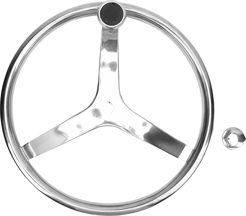 Volant inox poli 13.5 pouces avec écrou 5/8 pour arbre de direction 3/4