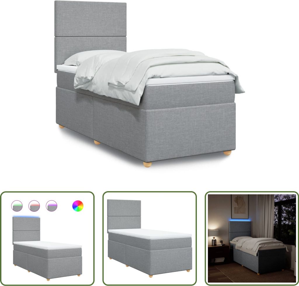 The Living Store Boxspringbett mit Matratze Hellgrau 80x200 cm Stoff