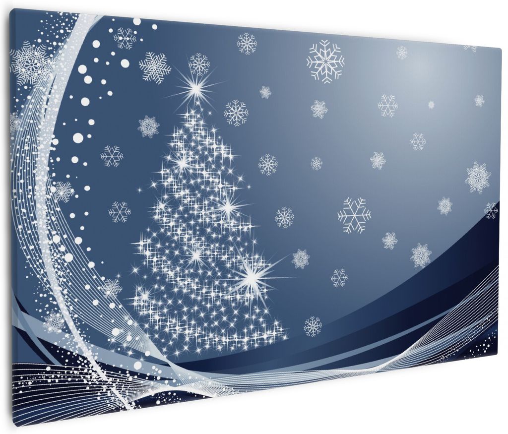 Wallario Premium Leinwandbild Glitzernder Tannenbaum mit Schneeflocken in Größe 60 x 90 cm