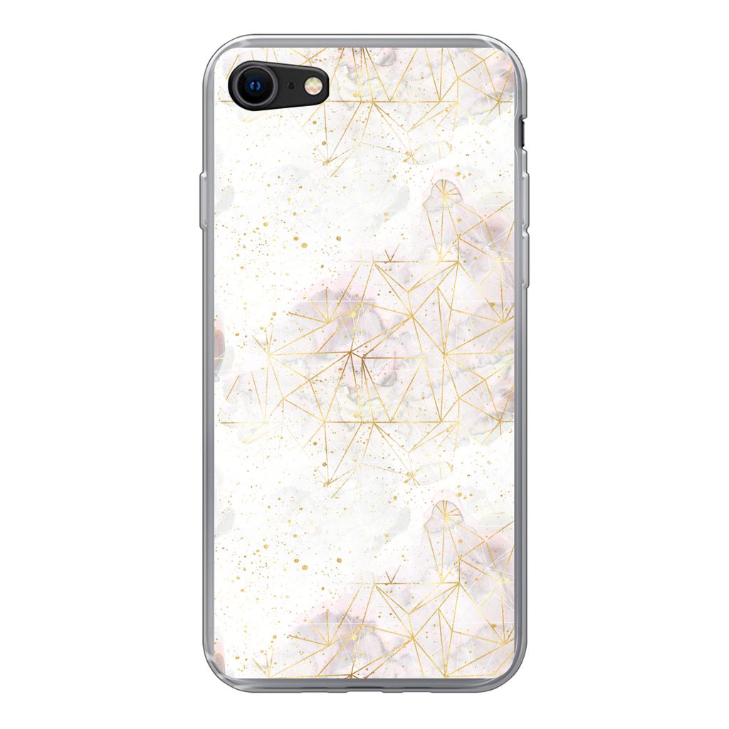 MuchoWow Handyhülle Schutzhülle Hülle für iPhone SE 2020 Marmor - Geometrie - Gold Silikon Softcase Handy Hülle - Kartenbesitzer