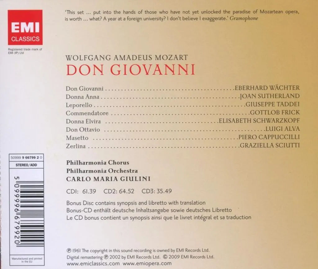 Don Giovanni Giulini Schwarzkopf Version de Référence Qualité Sonore