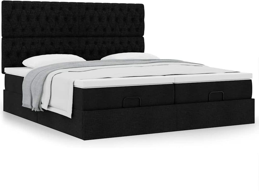 Ottoman-Bett mit Matratzen Schwarz 160x200 cm Stoff