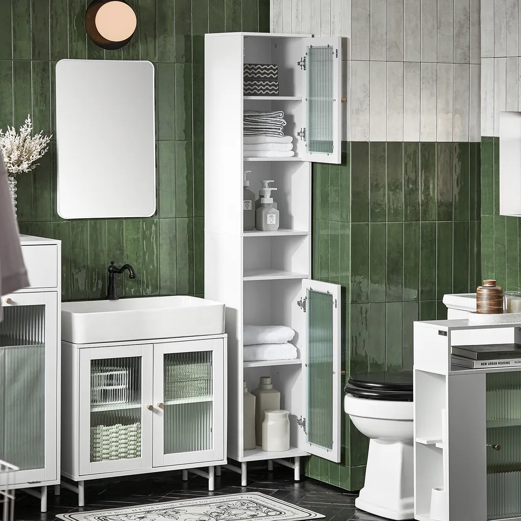 SoBuy BZR118-W Armadio Bagno Stretto Bianco 171cm | Salvaspazio