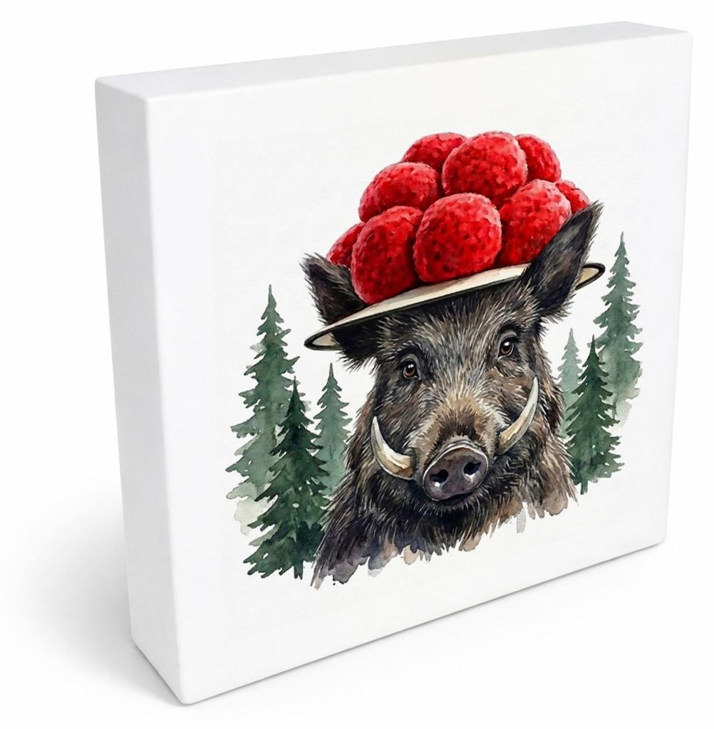 Schwarzwald Bollenhut - Wald Tier Wildschwein Holzbild in 20x20 cm zum Stellen